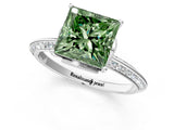 Platinum Fancy Green Princess Cut Solitaire Split Shank Pave Diamond Engagement Ring with Four-Prong Setting_61