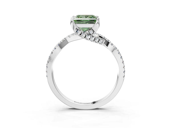 Platinum Princess Cut Twisted Split Shank Engagement Ring Setting for Fancy Green Center