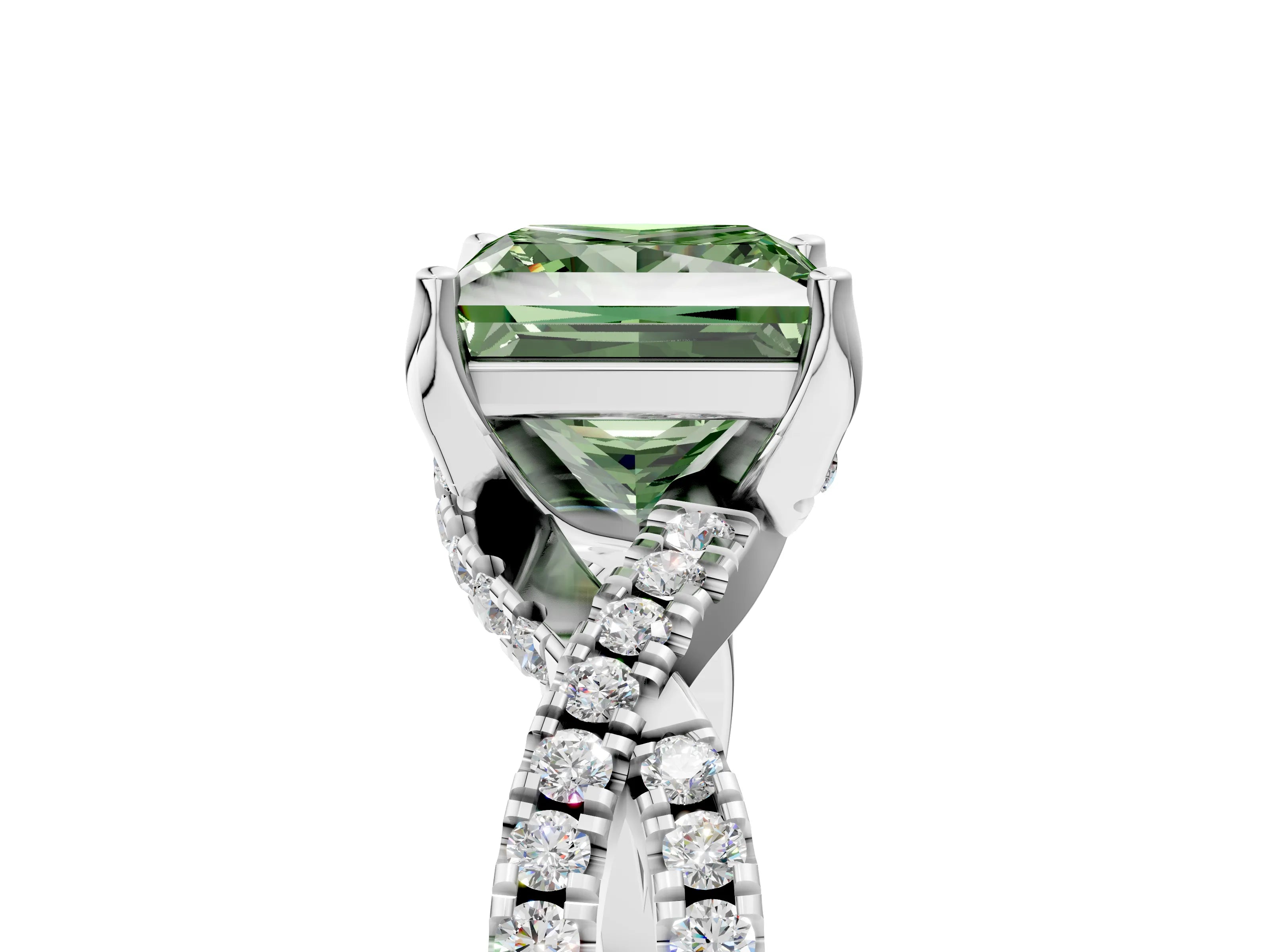 Platinum Fancy Green Princess Cut Solitaire Twist Pave Diamond Engagement Ring with Prong Setting_47