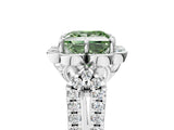 Platinum Fancy Green Princess  Halo Diamond Floral Split Shank Engagement Ring 5