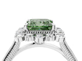 Platinum Fancy Green Princess  Halo Milgrain Pave Diamond Ring with Four-Prong Setting 5