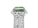 Platinum Fancy Green Princess  Halo Round Diamond Pave Band with Prong Setting
