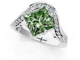 Platinum Fancy Green Princess  Solitaire Diamond Engagement Ring with Pave Band and Four-Prong Setting 2