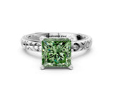 Platinum Fancy Green Princess  Solitaire Diamond Engagement Ring with XO Engraved Band and Four-Prong Setting 1