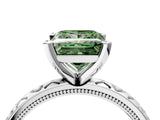 Platinum Fancy Green Princess  Solitaire Diamond Engagement Ring with XO Engraved Band and Four-Prong Setting 5