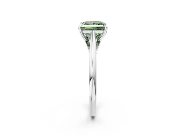 Platinum Fancy Green Princess  Solitaire Engagement Ring with Four-Prong Setting and Classic Band