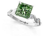 Platinum Fancy Green Princess  Solitaire Twisted Band with Prong Setting 3
