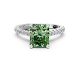 Platinum Fancy Green Radiant  Brilliant Diamond Solitaire with Pavé Band and Four-Prong Setting 1