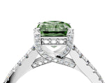 Platinum Fancy Green Radiant  Brilliant Diamond Solitaire with Pavé Band and Four-Prong Setting