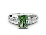 Platinum Fancy Green Radiant  Brilliant Solitaire with Side Stones on a Pave Band and Four-Prong Setting_12