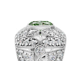 Platinum Fancy Green Radiant Cut Brilliant Halo Pave Diamond Milgrain Ring_17