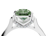 Platinum Fancy Green Radiant Cut Brilliant Solitaire Diamond Ring with Channel Set Band and Bar Prong Setting_58