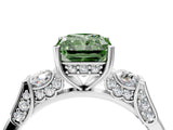 Platinum Fancy Green Radiant Cut Brilliant Three-Stone Pave Band with Four-Prong Setting_10