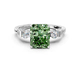 Platinum Fancy Green Radiant Cut Brilliant Three-Stone Pave Band with Four-Prong Setting_6