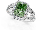 Platinum Fancy Green Radiant Cut Cut Diamond Halo Engagement Ring with Open Split Pavé Band_7