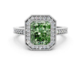 Platinum Fancy Green Radiant Cut-Cut Diamond Halo Engagement Ring with Pave Band and Prong Setting_12