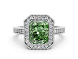 Platinum Fancy Green Radiant Cut Cut Halo Pavé Diamond Ring_12