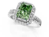 Platinum Fancy Green Radiant Cut Diamond Double Halo Ring with Split Shank and Four-Prong Setting_13