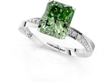 Platinum Fancy Green Radiant Cut Diamond Engagement Ring with Side Stone Accents and Four-Prong Setting_13