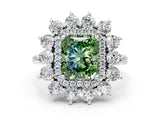 Platinum Fancy Green Radiant Cut Diamond Floral Double Halo Engagement Ring with Prong Setting_42