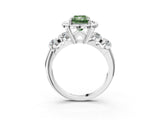 Platinum Fancy Green Radiant  Cut Diamond Floral Halo Engagement Ring with Shared Prong Setting 4