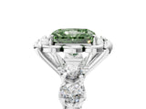 Platinum Fancy Green Radiant  Cut Diamond Floral Halo Engagement Ring with Shared Prong Setting