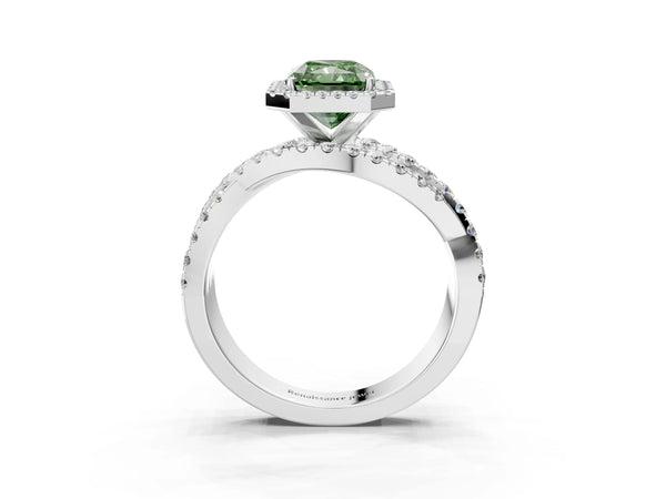 Platinum Radiant Cut Halo Twist Engagement Ring Setting for Fancy Green Center