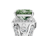 Platinum Fancy Green Radiant Cut Diamond Halo Ring with Split Shank and Bezel Accents and Four-Prong Setting_11