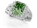 Platinum Fancy Green Radiant Cut Diamond Halo Ring with Split Shank and Bezel Accents and Four-Prong Setting_7