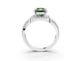 Platinum Fancy Green Radiant Cut Diamond Halo Ring with Split Shank and Bezel Accents and Four-Prong Setting_9