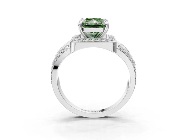 Platinum Radiant Cut Hidden Halo Split Shank Engagement Ring Setting for Fancy Green Center