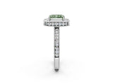 Platinum Fancy Green Radiant Cut Diamond Milgrain Halo Engagement Ring with Round Pavé Band and Prong Setting_14