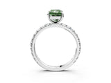 Platinum Fancy Green Radiant Cut Diamond Pavé Solitaire Ring with Round Band and Prong Setting_3