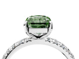 Platinum Fancy Green Radiant Cut Diamond Pavé Solitaire Ring with Round Band and Prong Setting_4