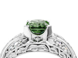 Platinum Fancy Green Radiant Cut Diamond Pave Art Deco Split Shank Ring with Four-Prong Setting_10