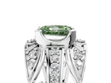 Platinum Fancy Green Radiant Cut Diamond Pave Art Deco Split Shank Ring with Four-Prong Setting_11