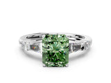 Platinum Fancy Green Radiant  Cut Diamond Ring with Baguette Side Stones, Channel Set Band, and Four-Prong Setting_12