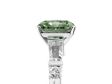Platinum Fancy Green Radiant  Cut Diamond Ring with Baguette Side Stones, Channel Set Band, and Four-Prong Setting_17