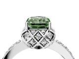 Platinum Fancy Green Radiant Cut Diamond Scalloped Halo Engagement Ring with Round Shared Prong Band_4