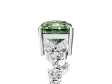 Platinum Fancy Green Radiant Cut Diamond Scattered Round Accent Ring with Prong Setting_5