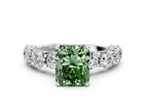 Platinum Fancy Green Radiant Cut Diamond Side Stone Engagement Ring with Four-Prong Setting_12