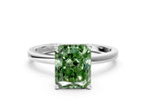 Platinum Fancy Green Radiant Cut Diamond Solitaire Ring with Classic Band and Four-Prong Setting_12