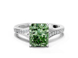 Platinum Fancy Green Radiant Cut Diamond Solitaire Ring with Pavé Band and Prong Setting_12