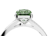 Platinum Fancy Green Radiant Cut Diamond Solitaire Ring with Pavé Band and Prong Setting_16