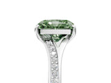 Platinum Fancy Green Radiant Cut Diamond Solitaire Ring with Pavé Band and Prong Setting_17