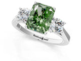 Platinum Fancy Green Radiant Cut Diamond Three-Stone Engagement Ring with Prong Setting and Pavé Band_13
