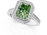 Platinum Fancy Green Radiant Cut Halo Bezel Diamond Pave Band Ring_7