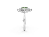 Platinum Fancy Green Radiant Cut Halo Diamond Cluster Ring with Marquise and Round Stones on a White Gold Band with Prong Setting_2