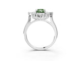 Platinum Fancy Green Radiant Cut Halo Diamond Cluster Ring with Marquise and Round Stones on a White Gold Band with Prong Setting_3