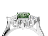 Platinum Fancy Green Radiant Cut Halo Diamond Cluster Ring with Marquise and Round Stones on a White Gold Band with Prong Setting_4